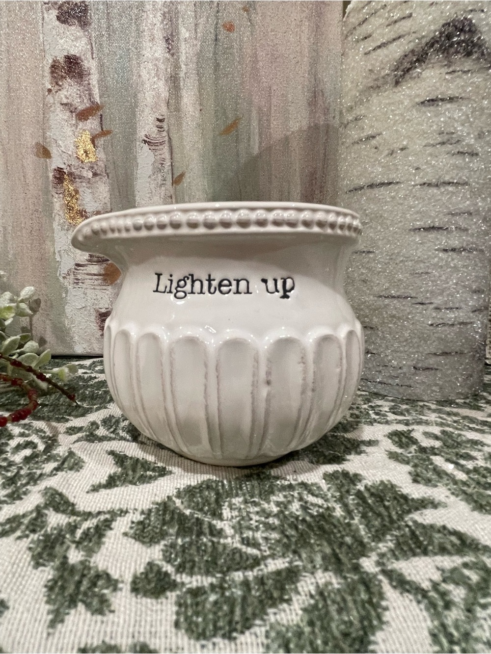Mud Pie “Lighten Up” Mini Pitcher White Ceramic Farmhouse Coffee Bar Decor